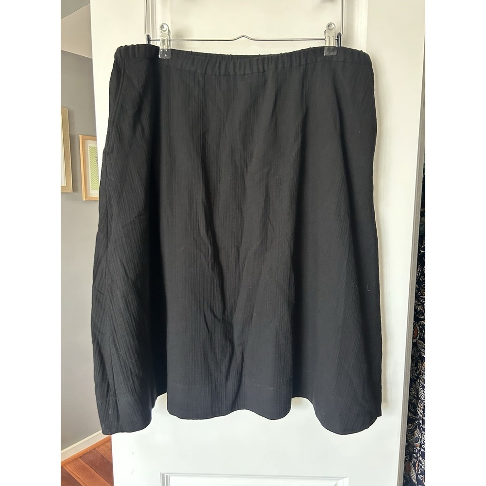 Eileen Fisher Black 100% Organic Cotton Lined Gathered Gauze A-Line Skirt Size L